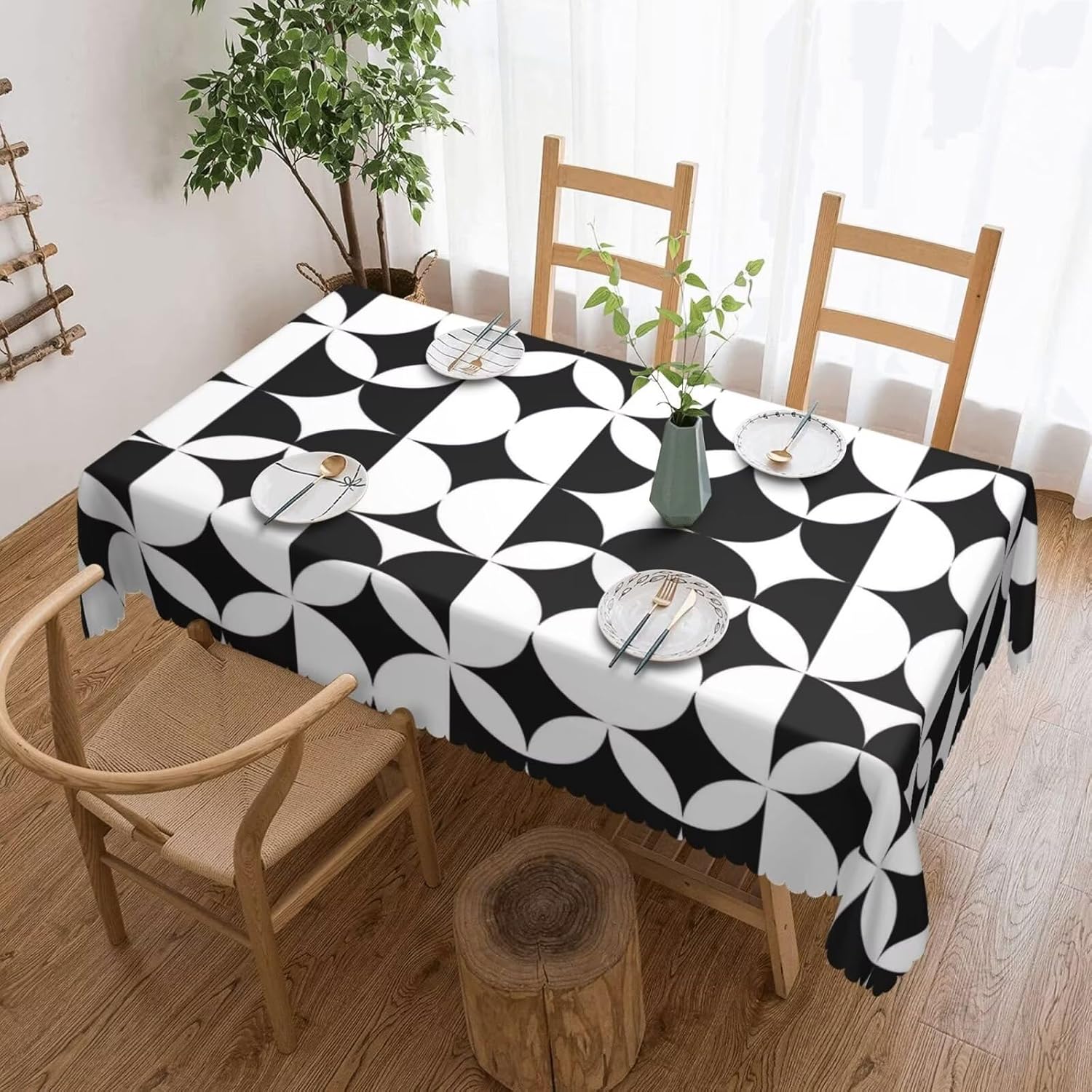 미니멀리스트 미드 센추리 모던 테이블보, 블랙 화이트  - Century Textile & Sewing Supply Photos 리뷰 및 가격